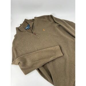 Polo Ralph Lauren Quarter Zip Mens XL Sweater Brown Cotton Orange Pony Logo